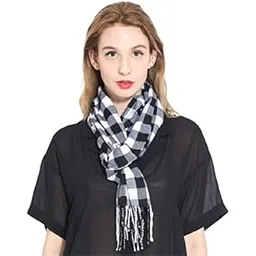 alexvyan Checkered Pattern Mufflers Cum Scarves Cum Woolen Stoles for Men and Women's Casual Soft And Warm - Black & White-picture-43