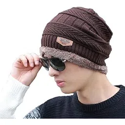 alexvyan Dark Brown Men's and Women's Snow Proof Woolen Cap Inside Fur Warm Winter Soft Beanie Cap (Blue)-picture-42