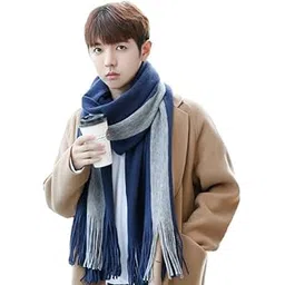 alexvyan Fashions Two Color Extra Soft MicroFibre Cashmere Knitted Mufflers Cum Scarves Cum Stoles Woolen Men and Women Casual Scarf Soft and Warm Muffler (Blue)-picture-23