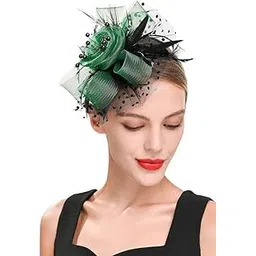 alexvyan Green Fascinator Hats for Women Flower Mesh Ribbons Feathers with Pearl Headband Cocktail, Tea Party Headwear Vintage Ladies Hair Clip and Band Fascinators-picture-12