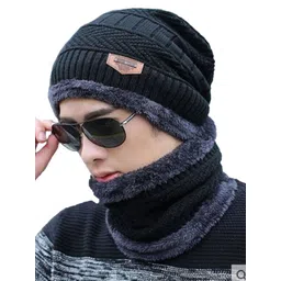 Alexvyan Men Self Design Woollen Beanie With Scarf-picture-37