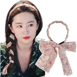 alexvyan Pink Ribbon Hair Braid Pearl Floral Prints for Women Hair Band Headbands for Women Girls Long Ribbon Satin Fabric Hairband for Girls Fashion Party Prom Head Band Decorative Headband-picture-10