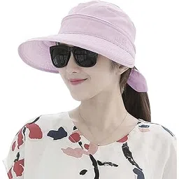 alexvyan Polyester 2 In 1(Cap&Visor)Wide Brim Round Hat&Sun Visor,Uv Protection Summer Cap Hat,Breathable Casual Beach Safari Hat Sun Protection Cap For Women Girl Foldable Adjustable(Light Pink)-picture-21