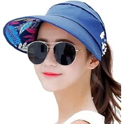 alexvyan Polyester Sun Visor Hats for Women UV Protection Wide Brim Summer Cap for Girls Hat UV Protection Breathable Casual Beach Hat, Sun Protection Cap for Women (Blue), Large-picture-32