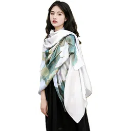 alexvyan Self Design, Solid, Woven, Printed Satin Blend Women Green, White Stole-picture-31