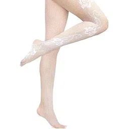 alexvyan White Flower Design Women's/Girls's High Waist Pantyhose Tights Fishnet Stockings Mesh Net Style Nylon & Spandix-picture-45