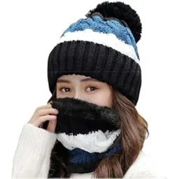 alexvyan Women's Wool, Acrylic Cap (Alexvyan Purple Twist Cap & Scarf_Black_Free Size).-picture-37