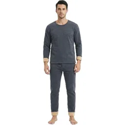AlexVyan L Size Grey Men's Fleece Thermal Set (Top & Bottom), Round Neck -Full Sleeves Men Top - Pyjama Set Thermal-picture-41