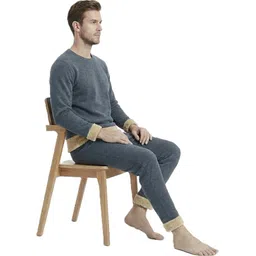 AlexVyan M Size Grey Men's Fleece Thermal Set (Top & Bottom), Round Neck -Full Sleeves Men Top - Pyjama Set Thermal-picture-45