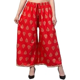 alifattire Women's Rayon Gold Printed Palazzo Pants with Elastic Waist and Drawstring, Size 28-44 Inch-picture-36