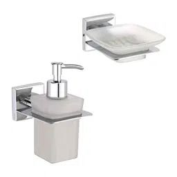 Aligarian Stainless Steel Chrome Finish Wall Mounted Hand &a; Square Soap Dish with Holder &a; Liquid Dispenser Combo-picture-45