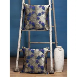 Alina decor Beige & Navy Blue Set of 2 Embroidered Square Cushion Covers-picture-24