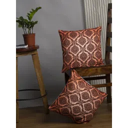 Alina decor Brown & Peach-Coloured Set of 2 Ethnic Motifs Square Cushion Covers-image-13