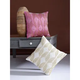 Alina decor Multicoloured & Off-White Set of 2 Solid Square Cushion Covers-picture-19