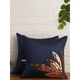 Alina decor Navy Blue & Copper-Toned Set of 2 Embellished Square Cushion Covers-picture-18
