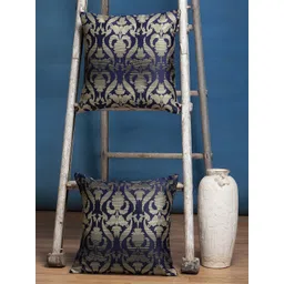 Alina decor Navy Blue & Gold Set of 2 Embroidered Square Cushion Covers-picture-19