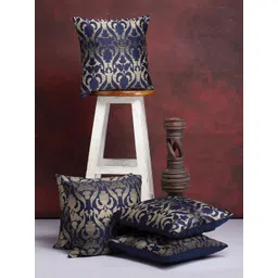 Alina decor Navy Blue & Gold Set of 5 Self Design Square Cushion Covers-picture-12