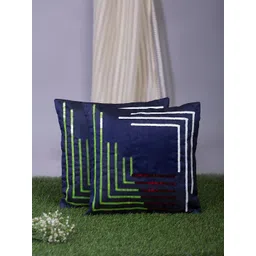 Alina decor Navy Blue & Green Set of 2 Embellished Square Cushion Covers-picture-12