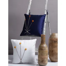 Alina decor Navy Blue & Off White Set of 2 Solid Square Cushion Covers-picture-14