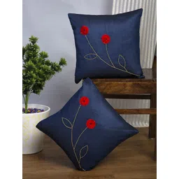 Alina decor Navy Blue & Red Set of 2 Floral Square Cushion Covers-picture-16