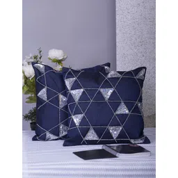 Alina decor Navy Blue & Silver-Toned Set of 2 Embellished Square Cushion Covers-picture-20