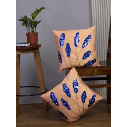 Alina decor Peach-Coloured & Blue Set of 2 Embellished Square Cushion Covers-image-3
