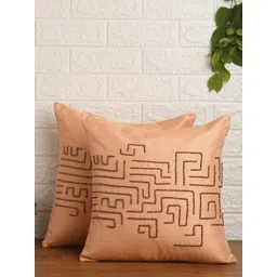 Alina decor Peach-Coloured & Copper-Toned Set of 2 Embroidered Square Cushion Covers-image-12