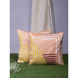 Alina decor Peach-Coloured & White Set of 2 Embellished Square Cushion Covers-image-4