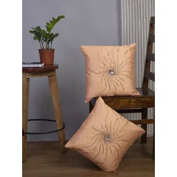 Alina decor Peach-Coloured Set of 2 Embellished Square Cushion Covers-image-11