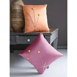 Alina decor Peach-Coloured Set of 2 Solid Square Cushion Covers-image-7