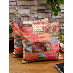 Alina decor Pink & Brown Set of 2 Geometric Square Cushion Covers-picture-37