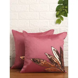 Alina decor Pink & Copper-Toned Set of 2 Embellished Square Cushion Covers-picture-28