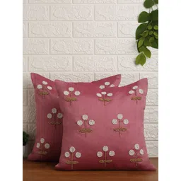Alina decor Pink & White Set of 2 Embroidered Square Cushion Covers-picture-17
