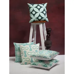 Alina decor Sea Green & Navy Blue Set of 5 Abstract Square Cushion Covers-picture-11