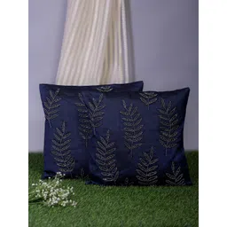 Alina decor Set Of 2 Navy Blue & Grey Embellished Square Cushion Covers-picture-26