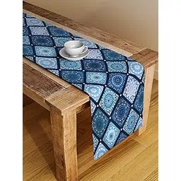 ALINA DECOR Poly Cotton Anokhi Pattern HD Printed Washable Table Runner for Dining Table 4-6 Seater (Blue Color, 13 Inch X 58 Inch)-picture-11