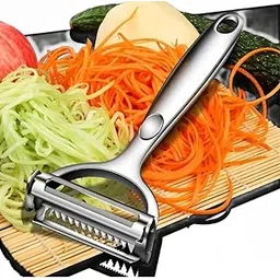 Alincoln 2-in-1 Julienne Vegetable Peeler & Slicer – Stainless Steel Multi-Functional Fruit & Veggie Cutter, Shredder, Grater for Potato, Carrot, Cucumber, Melon – Silver (17x8x1.3cm)-image-10