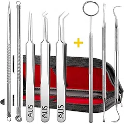 Alis 8 Pcs Blackhead Remover Tweezer Kit includes Comedone Extractor Whitehead Acne Blemish Pimple Remover & Professional Dental Set including Dental Pick, Tartar Plaque Remover-picture-11
