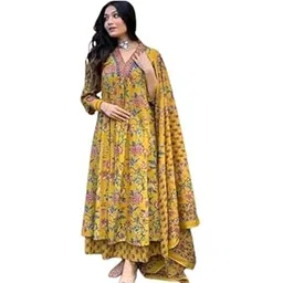 Alisha Fashion Designer Floral Print Kurta Set with Dupatta, Red and Gold, Traditional Indian Ethnic Wear-picture-10