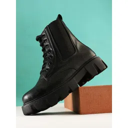 alishtezia Women Black Mid Top Platform Heel Chunky Boots Boots For Women-picture-10