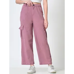 ALIZA Women Relaxed Straight Leg Loose Fit Cargos Trousers-picture-11
