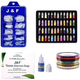 alkaf Artificial Nails With GLue & 5 Nail tape ,48 Pc Glitter ,Neem Soap-picture-18