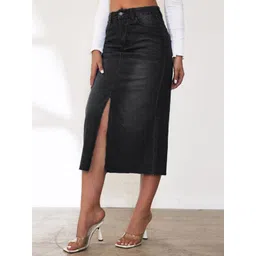 all about you Denim Front-Slit A-Line Midi Skirt-picture-21