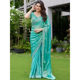 all about you Embellished Embroidered Pure Chiffon Heavy Work Saree-picture-32
