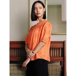 all about you Embroidered Puff Sleeve Cotton Top-picture-32