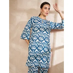 all about you Ethnic Motifs Printed Keyhole Neck High Low Pure Cotton Kurta with Trousers-picture-25