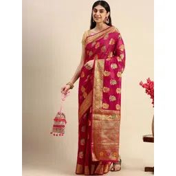 all about you Ethnic Motifs Woven Design Zari Organza Banarasi Saree-picture-31