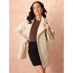 all about you Faux Fur Detail Notched Lapel Collar Longline Wrap-Style Zip-Up Overcoat-picture-30