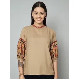 all about you Floral Embroidered Mandarin Collar Puff Sleeve Top-picture-26