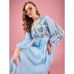 all about you Floral Embroidered Puff Sleeve Chiffon Fit & Flare Midi Dress-picture-29